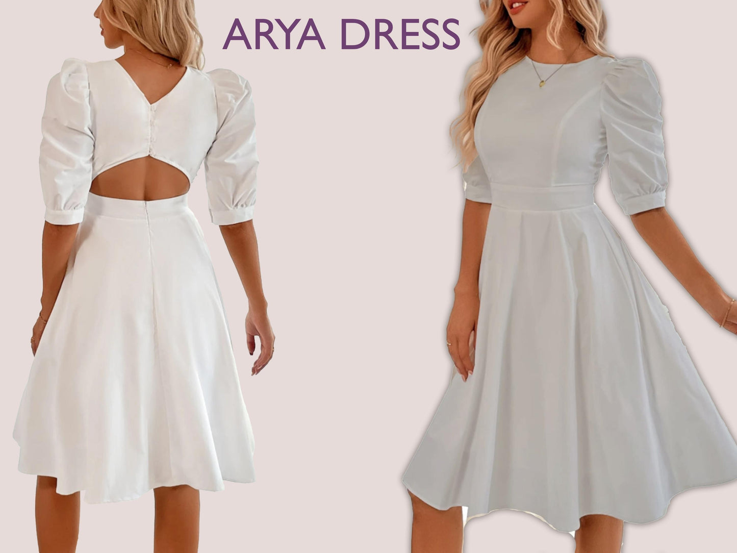ARYA dress- Midi backless dress | puffy sleeve | | Women dress pattern | wedding dress prom| backless fairy dress| 10 sizes sewing pattern