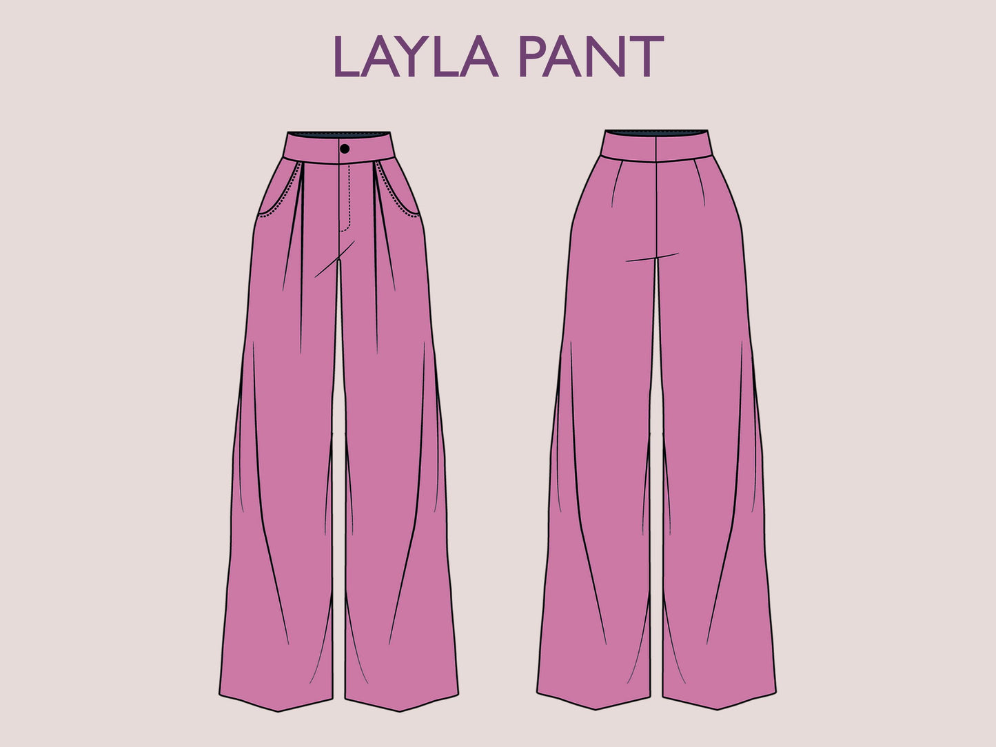 LAYLA Pants Sewing Pattern PDF | Wide Leg Trousers with Pockets | High Waist Pants | Digital Pattern | 15 Sizes XXXS–5XL | women, girl