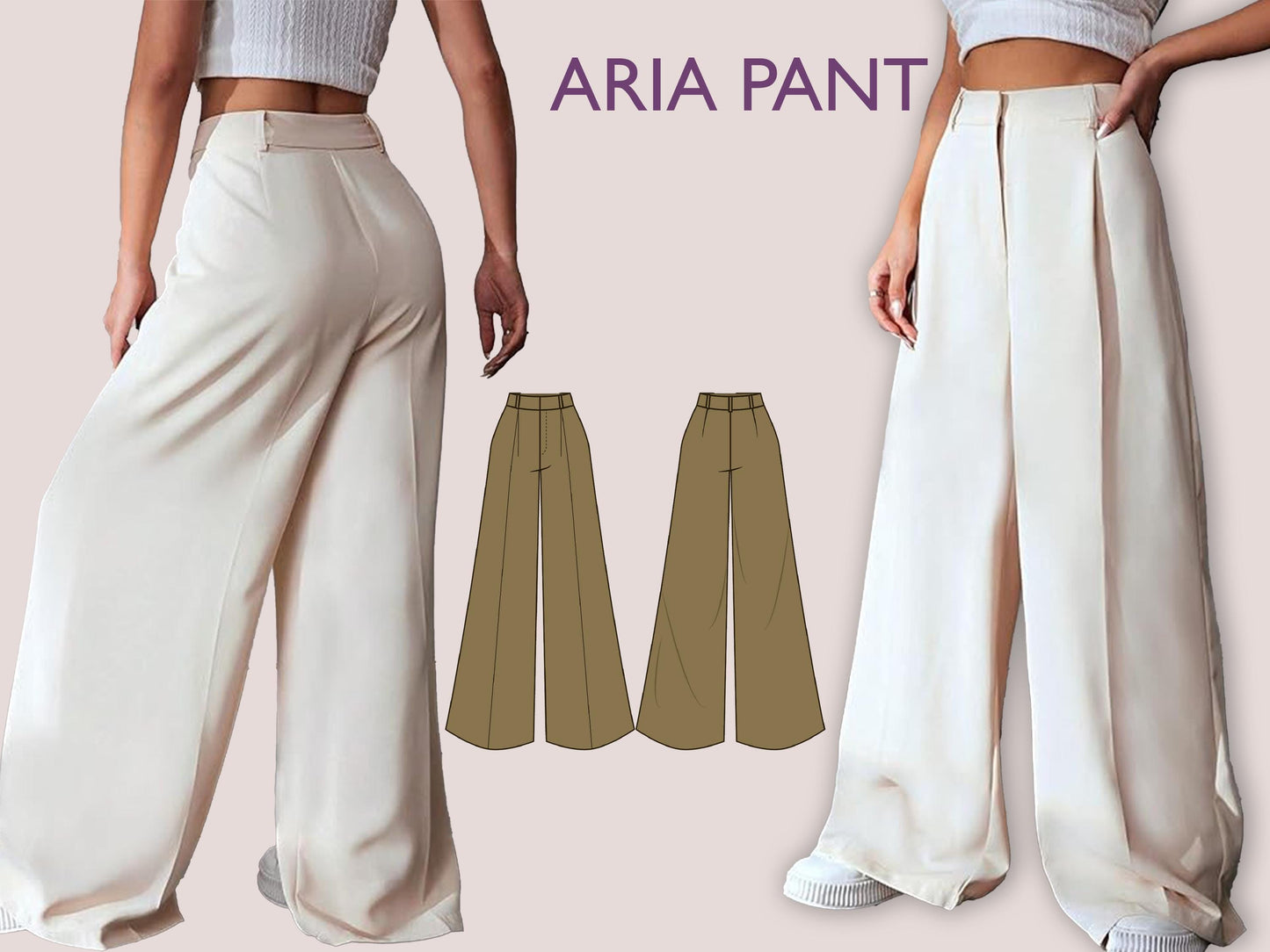 ARIA Pant Sewing Pattern | Wide Leg High Waist Trousers PDF | Women sewing pattern | Women’s Digital Pants Pattern | 15 sizes