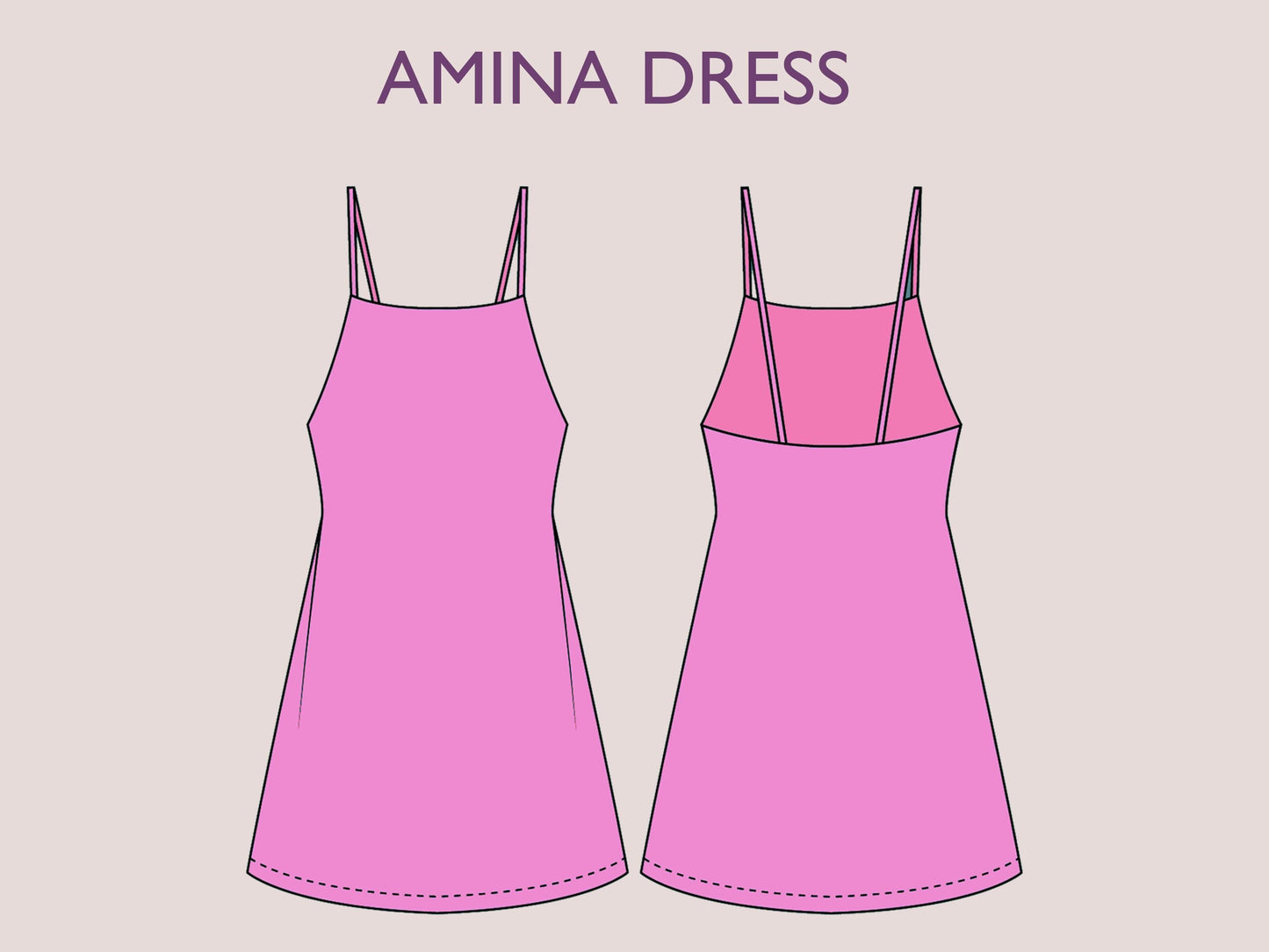 AMINA Dress - backless dress | Minimalist dress | Women dress pattern| one piece | square neckline dress| Sleeveless | sewing pattern pdf