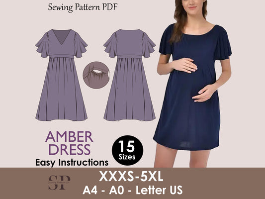 AMBER Dress - Nursing dress pattern| breastfeeding dress sewing pattern | Women dress pattern| mother dress pattern | sewing pattern pdf