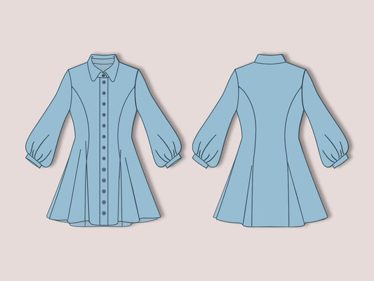 Bishop Sleeve Shirt Dress PDF Sewing Pattern | Button Front Fit & Flare Dress | Vintage Inspired puffy sleeves