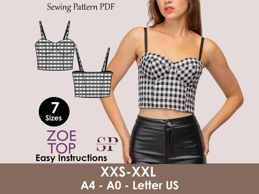 ZOE Top - Bustier Minimalist top | Halter top Corset pattern | Sleeveless bodice pattern| women Top digital sewing Pattern PDF