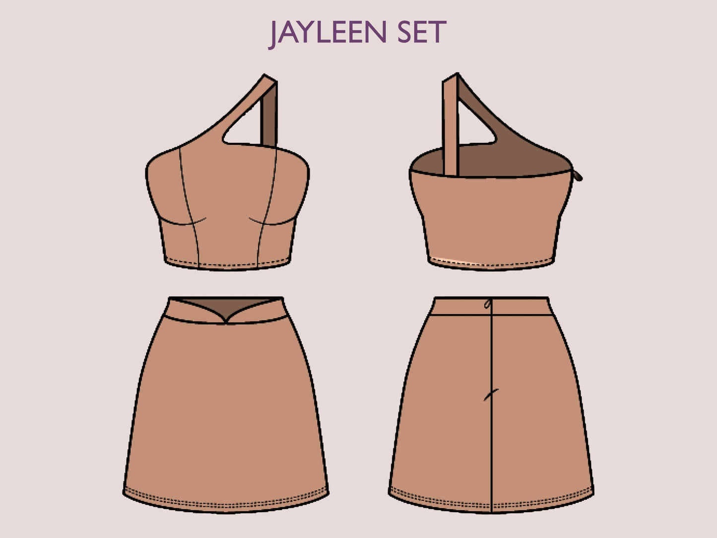 JAYLEEN Set - Skirt and crop top pattern| One shoulder top | Sleeveless, Short skirt| Women summer set sewing Pattern PDF party dress