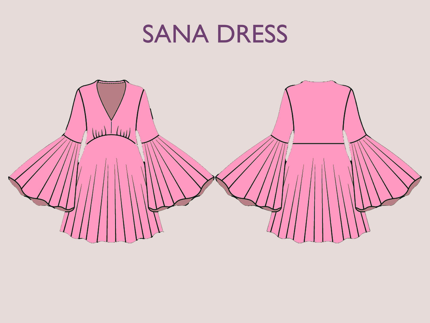 Bell Sleeve Mini Dress | mini dress pattern | PDF sewing pattern 15 size | 70s dress pattern | Sheath, short skirt | women dress pattern