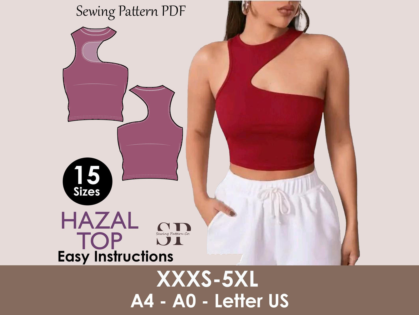 HAZEL Top - Fleur crop top | Women Cutout crop top | easy Women TOP dress pattern| women digital sewing Pattern PDF