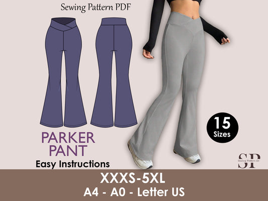 PARKER Pant Sewing Pattern | Wide leg Flairy Legging Trousers PDF | High waist legging| stretchy| sport| Women sewing pattern| Digital Pants