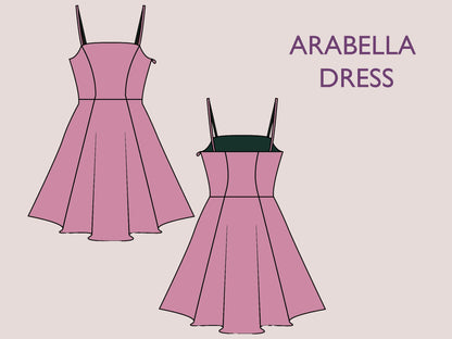 ARABELLA Dress - Skater dress | flairy dress pattern | mini dress | Women sleeveless | straight neckline| one piece | pdf sewing pattern