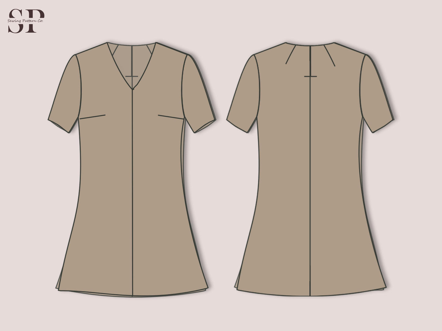 Linen Dress Sewing Pattern PDF – V-Neck Tunic Dress Pattern for Beginners, Loose Fit Summer Dress, Simple Minimalist
