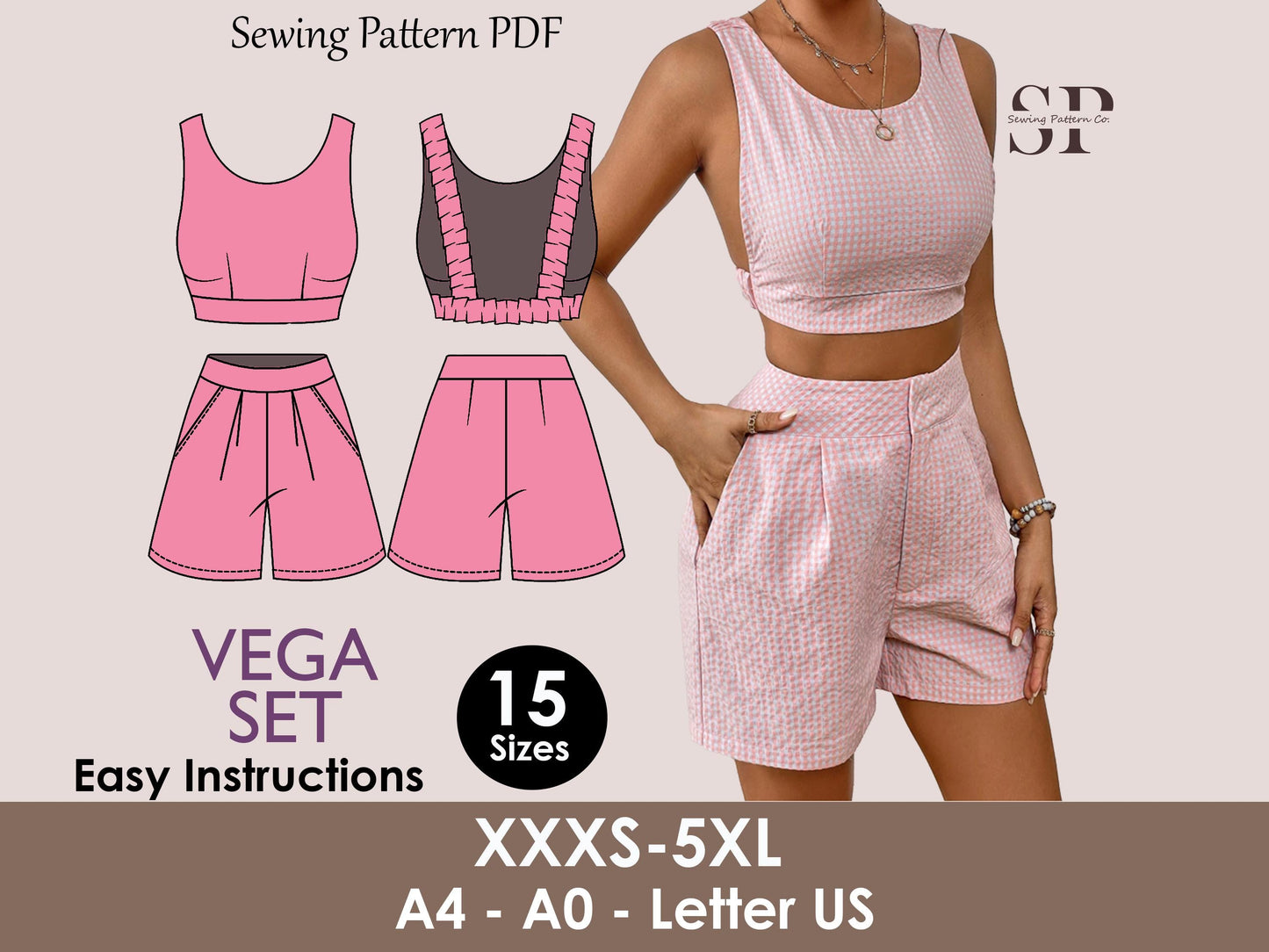 VEGA Set - Backless crop top | high waist short | Women dress pattern| Sleeveless dress, Short dress|   sewing Pattern PDF