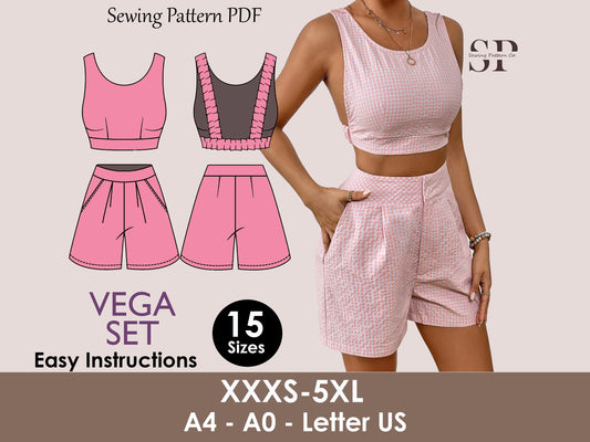 VEGA Set - Backless crop top | high waist short | Women dress pattern| Sleeveless dress, Short dress|   sewing Pattern PDF