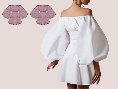 Off shoulder puff sleeve dress sewing pattern | puffy sleeve dress pattern | 13 sizes | women dress sewing pattern | Party, Wedding, Prom