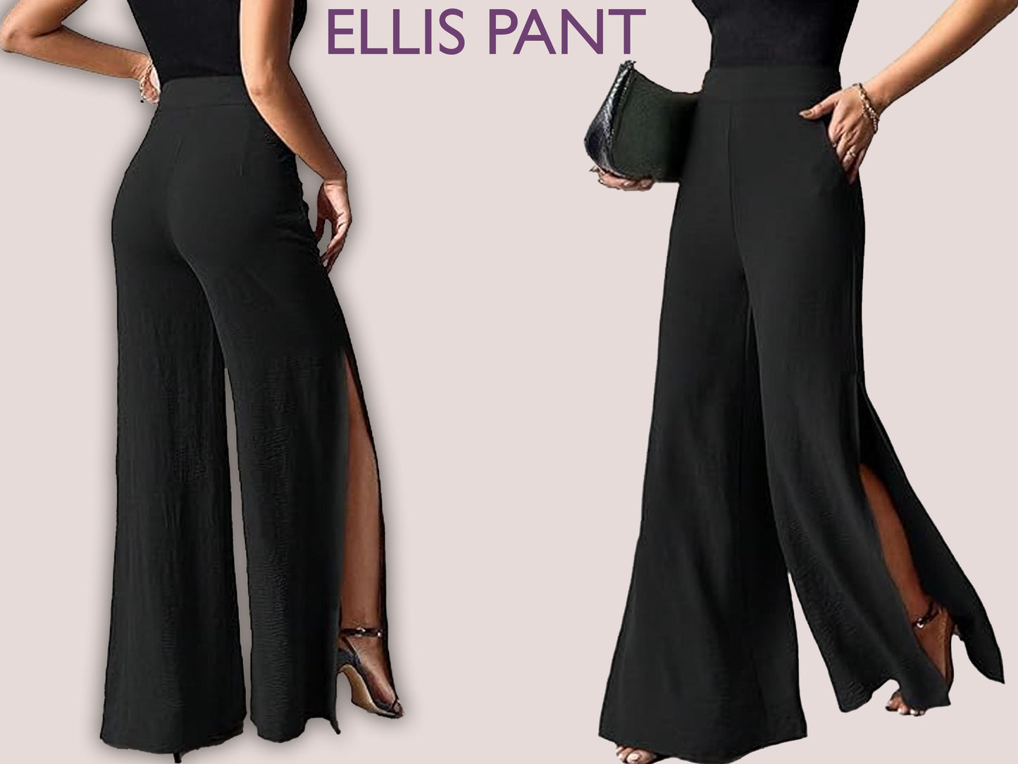 ELLIS Pant- Pant side slit | wide leg classic psnt | 70s, 90s pant| stretchy| casual| Women Trouser sewing pattern| Digital Pants