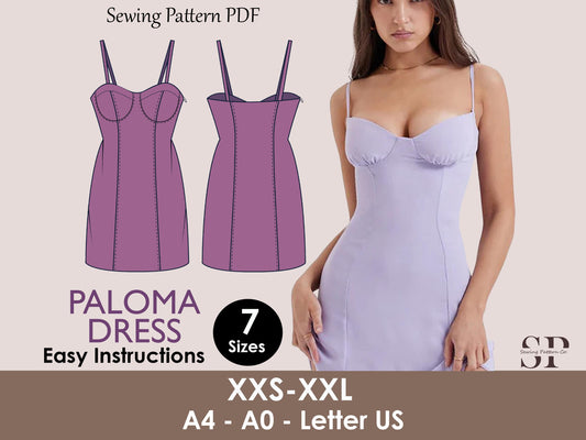 PALOMA Dress - Bustier dress| corset pattern| waist cut | Women sleeveless | Summer dress | one piece | sewing pattern pdf Digital