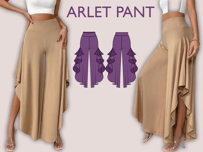 ARLET Pant- Puffed pant | wide leg side cut classic pant | 70s, 90s pant| stretchy| casual| Women Trouser sewing pattern| Digital Pants