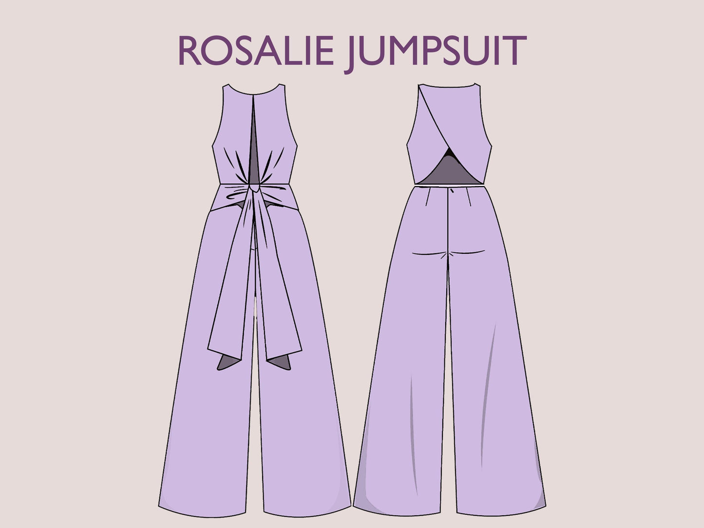 ROSALIE- tie in waist jumpsuit | Round Neckline | Women Long jumpsuit pattern| Sleeveless, Wide pant| sewing Pattern PD,F broad pant