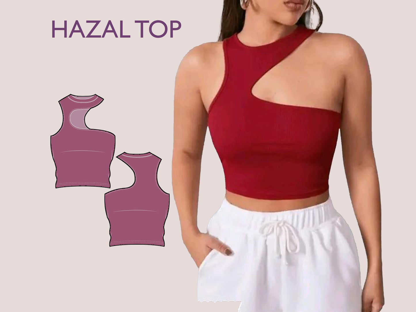 HAZEL Top - Fleur crop top | Women Cutout crop top  | easy Women TOP dress pattern| women digital sewing Pattern PDF