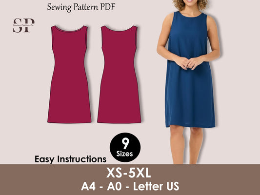 Linen Shift Dress Pattern, Sleeveless Summer Dress Sewing, Minimalist Loose Fit, A-Line