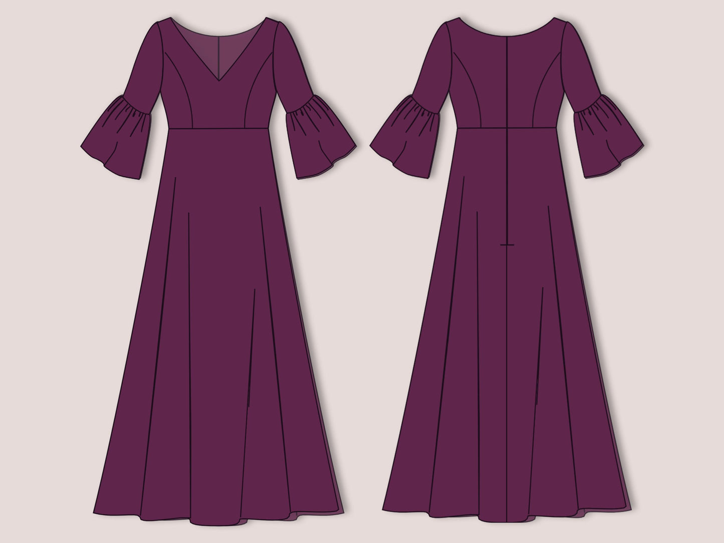 Victorian Renaissance Dress Sewing Pattern PDF | Medieval Cosplay Dress with Bell Sleeves | Tea Length Wedding Dress Pattern