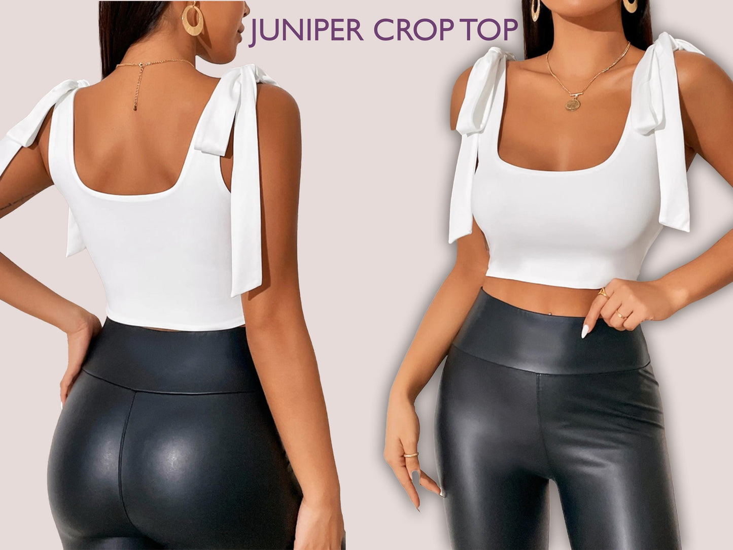 JUNIPER Crop Top - shoulder strap tie top, Bow straps, short summer, women sewing Pattern