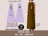 ROSALIE- tie in waist jumpsuit | Round Neckline | Women Long jumpsuit pattern| Sleeveless, Wide pant| sewing Pattern PD,F broad pant