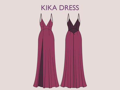 KIKA Dress - prom dress | Bustier open back maxi | Women dress | one piece gown | V neckline Slit dress| Sleeveless | sewing pattern pdf