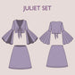 JULIET Set - 1970s Inspired Dress | boho set | Tie-front crop top deep neckline | Bell sleeve top, Short skirt dress| sewing Pattern PDF