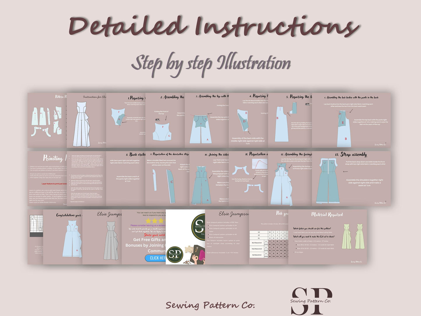 ELSIE Jumpsuit - Broad pant suit | Closed Neckline | Women long Sleeveless ,sewing Pattern PDF