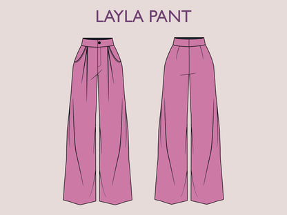 LAYLA Pants Sewing Pattern PDF | Wide Leg Trousers with Pockets | High Waist Pants | Digital Pattern | 15 Sizes XXXS–5XL | women, girl