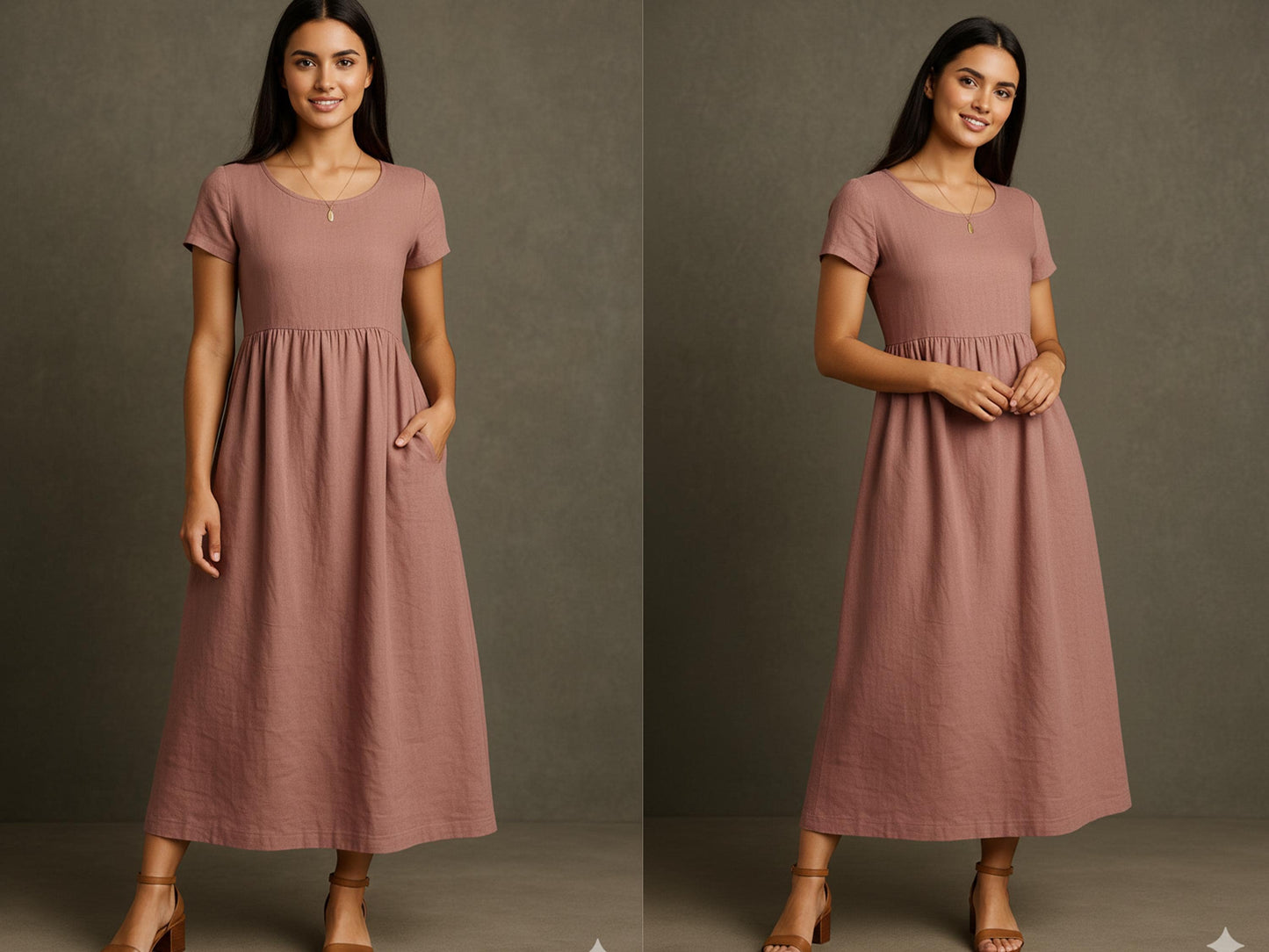 Boat Neck Midi Dress with Pockets, Summer Smock, Linen Sewing Pattern PDF, XS–3XL