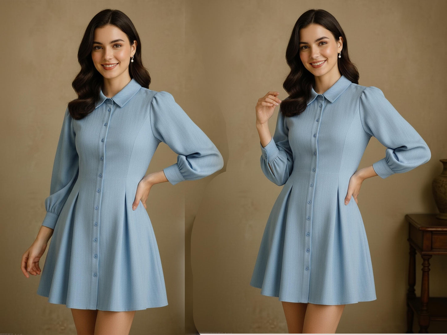 Bishop Sleeve Shirt Dress PDF Sewing Pattern | Button Front Fit & Flare Dress | Vintage Inspired puffy sleeves