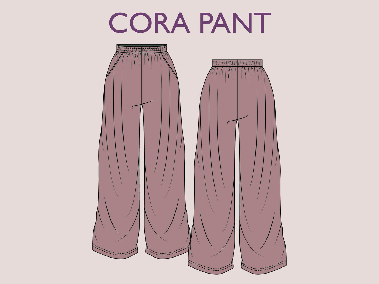 CORA Pant Sewing Pattern | Wide Leg Loose Trousers PDF |Elastic waist| oversized| Super Flairy Comfy| Women sewing pattern | Digital Pants
