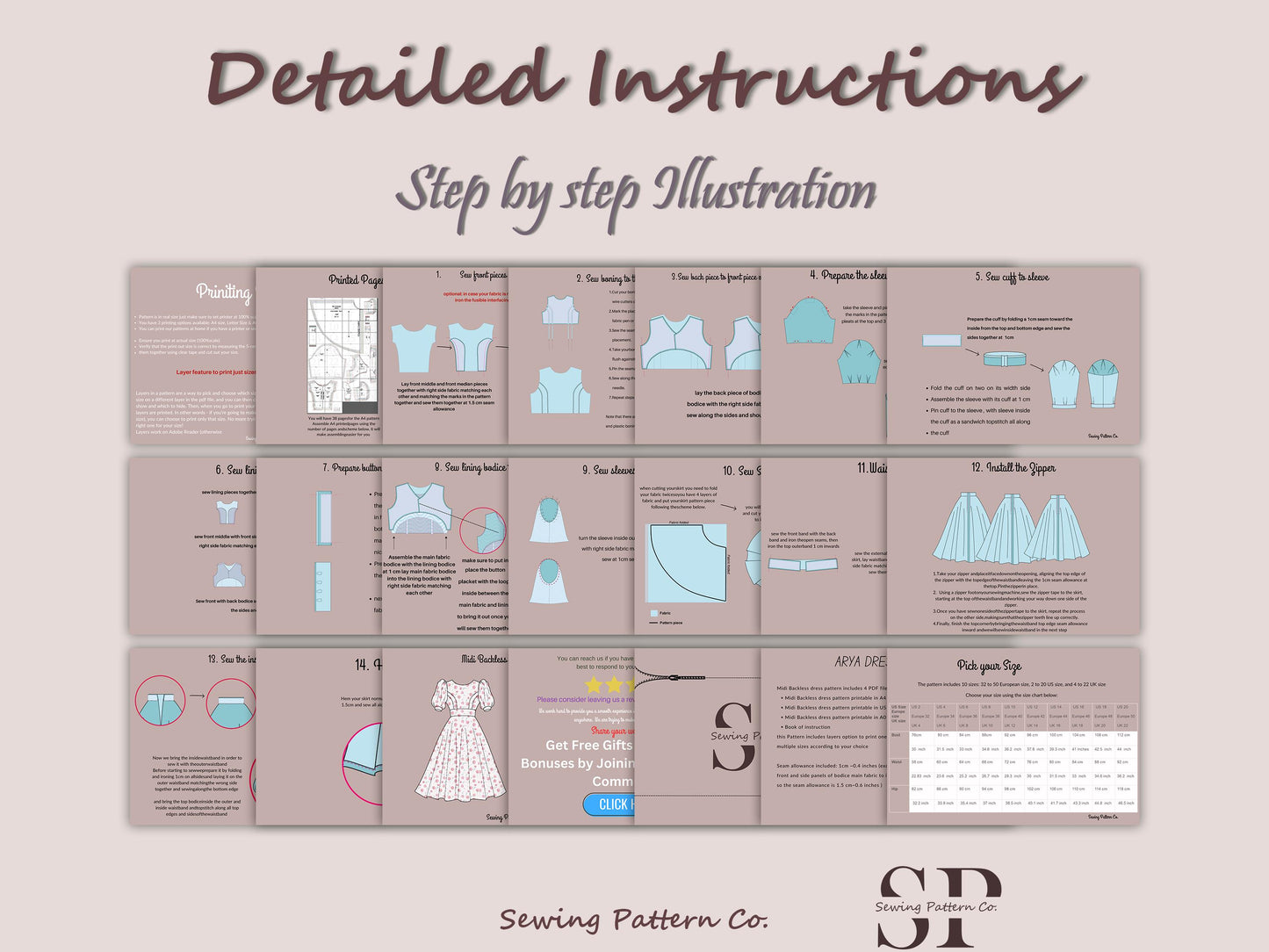 Midi Backless Dress Sewing Pattern – Puffy Sleeve, Fairycore (PDF Download)