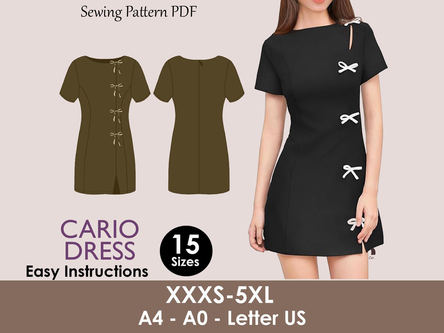 CARIO Dress - Short dress| Korean dress | Women dress pattern| Stylish| one piece | Fancy| birthday wedding sewing pattern pdf