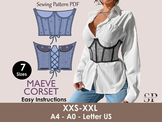 MAEVE Corset - Under bust Corset  | corset sewing pattern | zigzag back thread tie , Bustier top, women Top digital sewing Pattern PDF