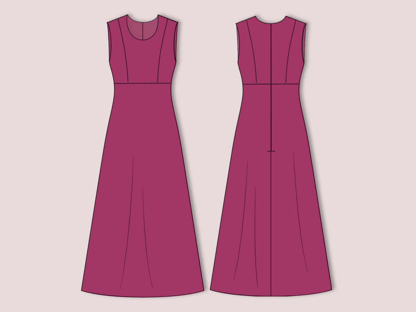 Sleeveless Midi Dress Sewing Pattern PDF, A-Line Summer Sundress XS-3XL, High Waist with Pockets