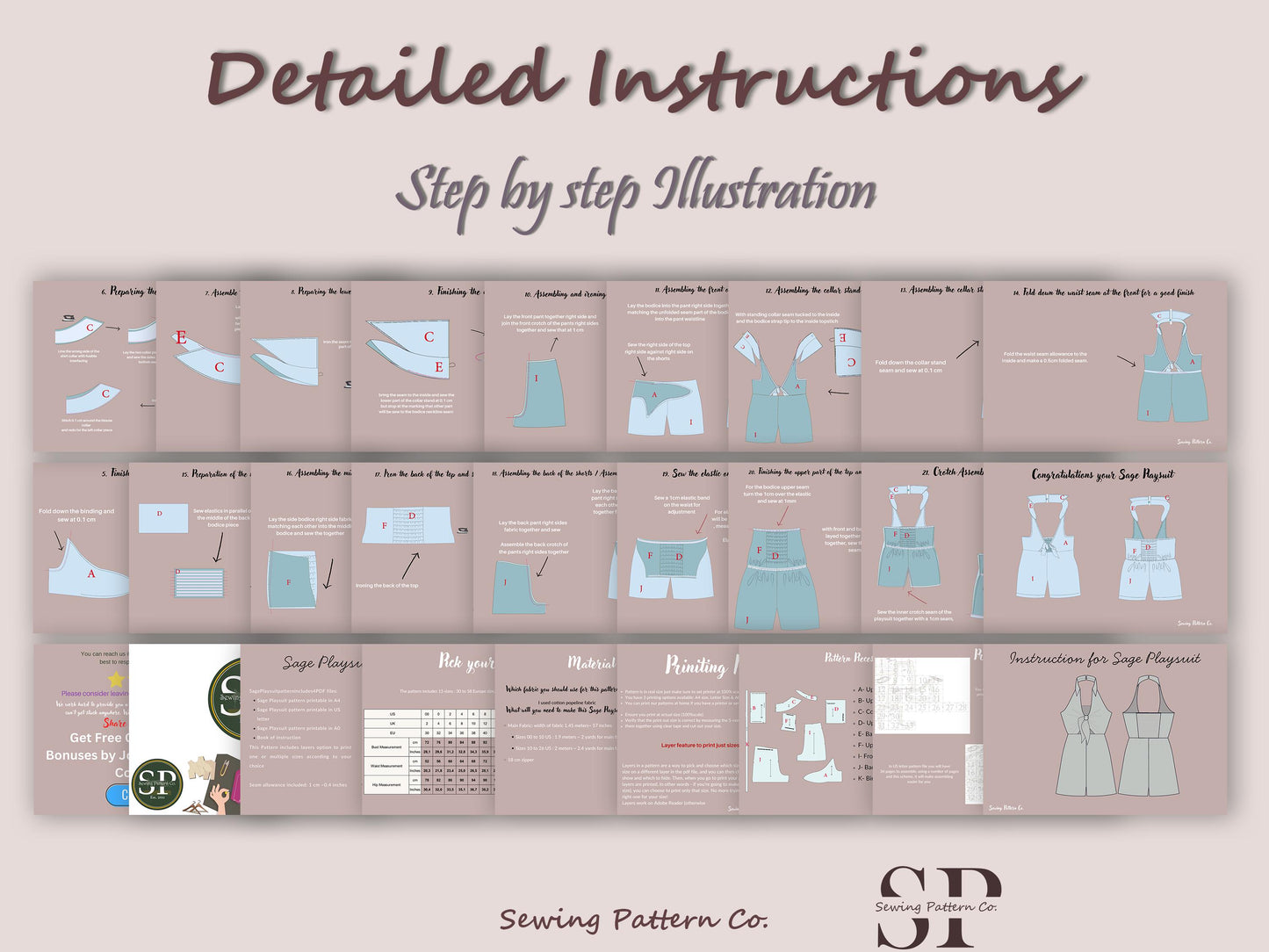 SAGE Jumpsuit - bow tie playsuit | Deep V Neckline | Women short jumpsuit collar with  pattern| Sleeveless , Short dress| sewing Pattern PDF