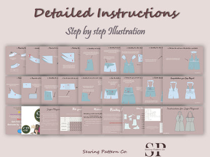 SAGE Jumpsuit - bow tie playsuit | Deep V Neckline | Women short jumpsuit collar with  pattern| Sleeveless , Short dress| sewing Pattern PDF