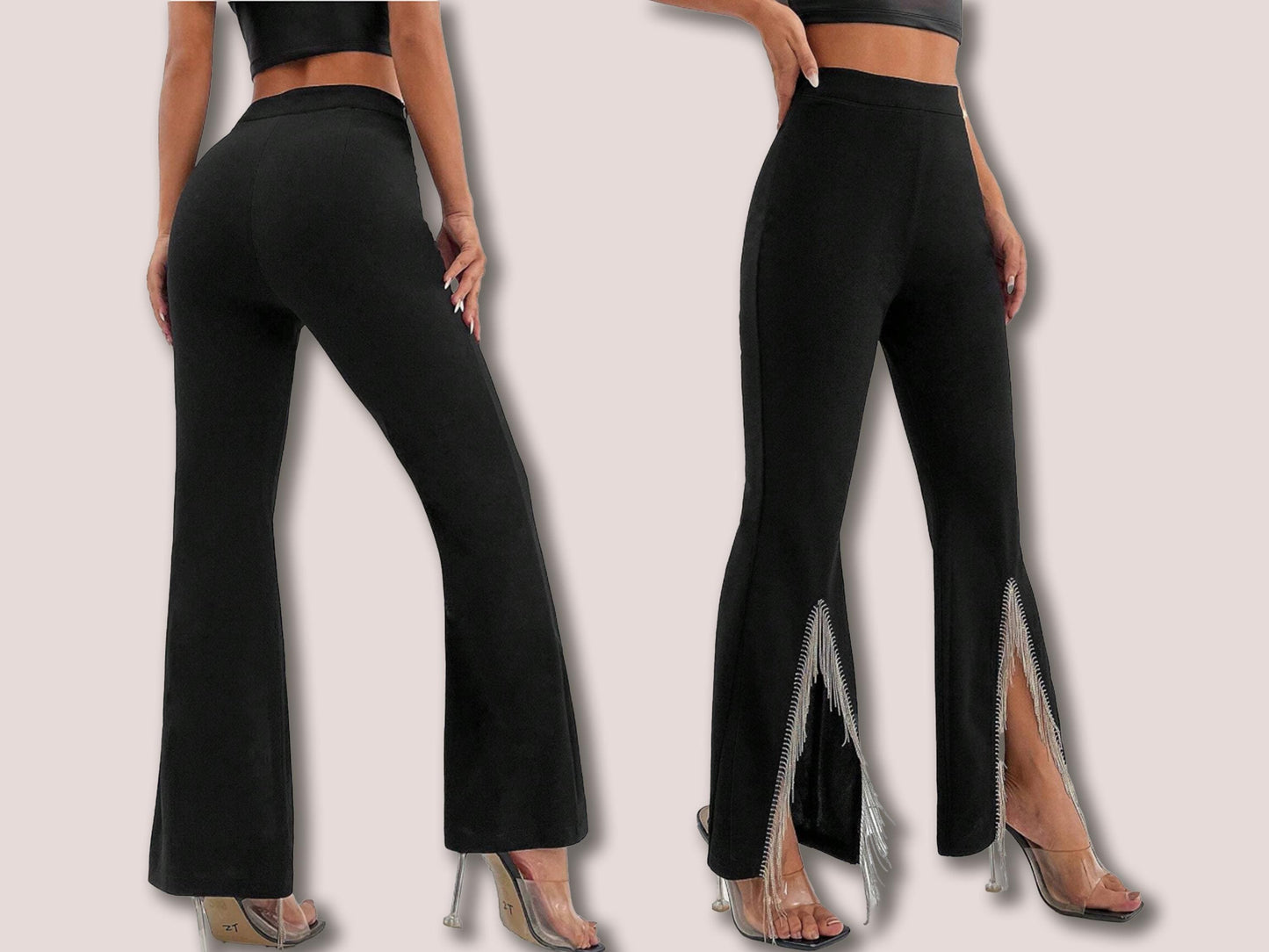 Flared Leg Pant Sewing Pattern: Front Slit Design, 15 Sizes (PDF Download