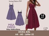 MISA Dress Sewing Pattern PDF – Bustier Midi – Button Down Summer – Spaghetti Strap – Sizes XXXS-5XL
