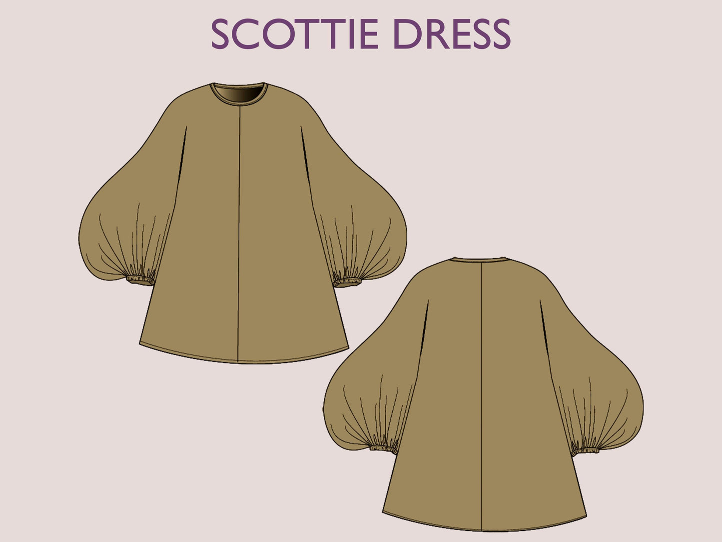 SCOTTIE Dress - Puffy sleeve dress| Oversize dress | mini puffy dress | Women | Round neckline| one piece  | pdf sewing pattern
