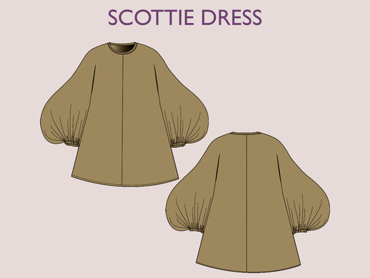 SCOTTIE Dress - Puffy sleeve dress| Oversize dress | mini puffy dress | Women | Round neckline| one piece  | pdf sewing pattern