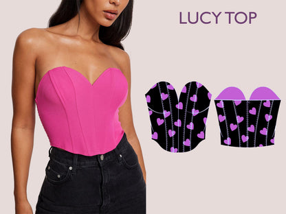 LUCY Top - bustier sweetheart neckline bodice | Heart Corset sewing pattern | Women TOP dress pattern| Bustier, women digital sewing PDF