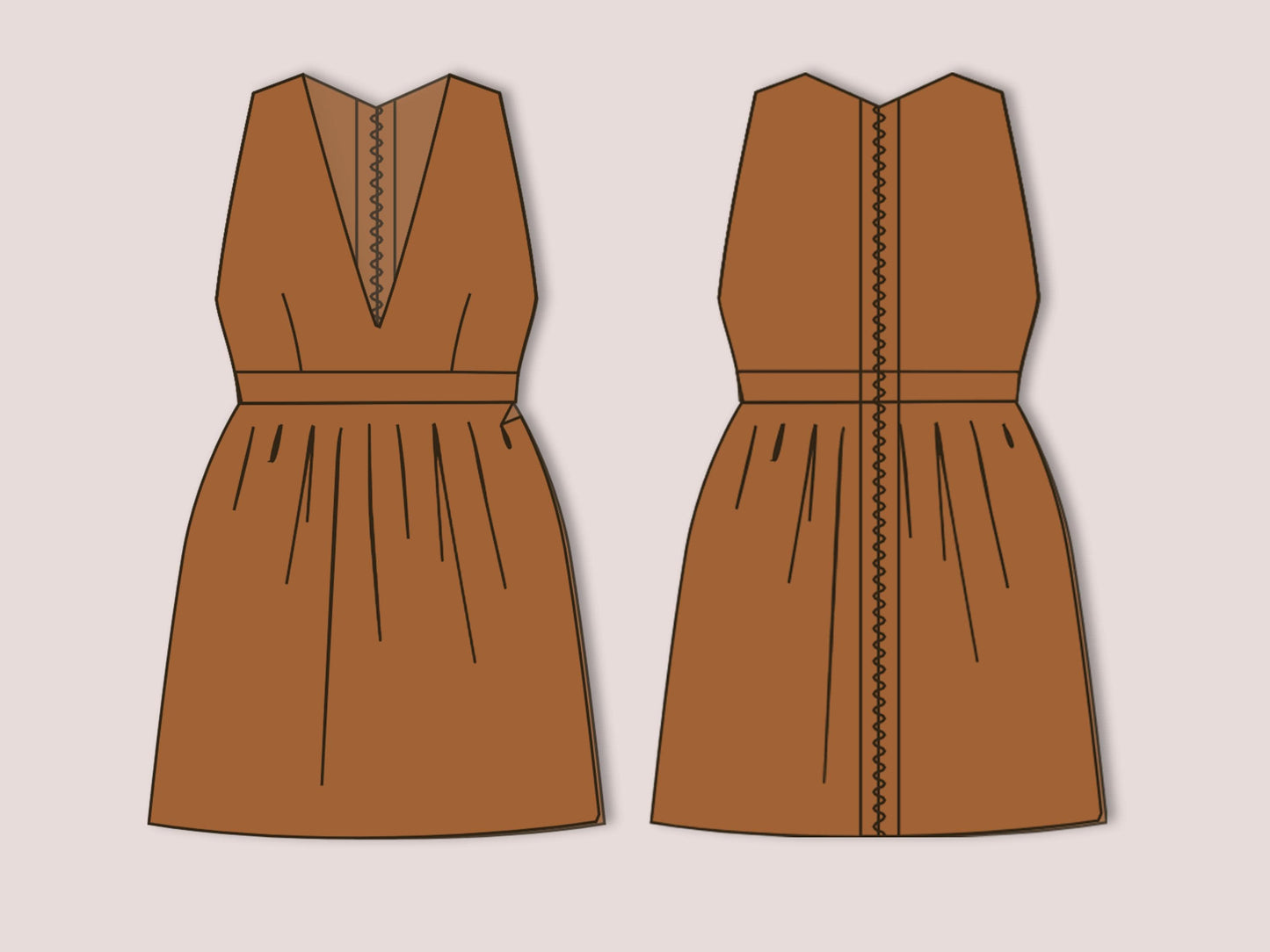 Deep V Neck Dress Sewing Pattern PDF, Mini Wedding Dress XS-3XL, Pleated Skater with Zipper