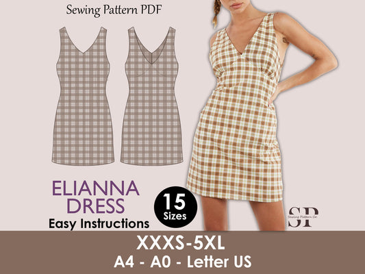 ELIANNA Dress- halter dress | Sleeveless | Women summer dress sewing pattern | short dress sewing pattern | PDF V shape neck and backline.