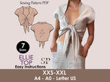 ELLIE Top - Tie Knot Front Crop Top | Bow crop top  | Tie easy Women TOP dress pattern| women digital sewing Pattern PDF summer