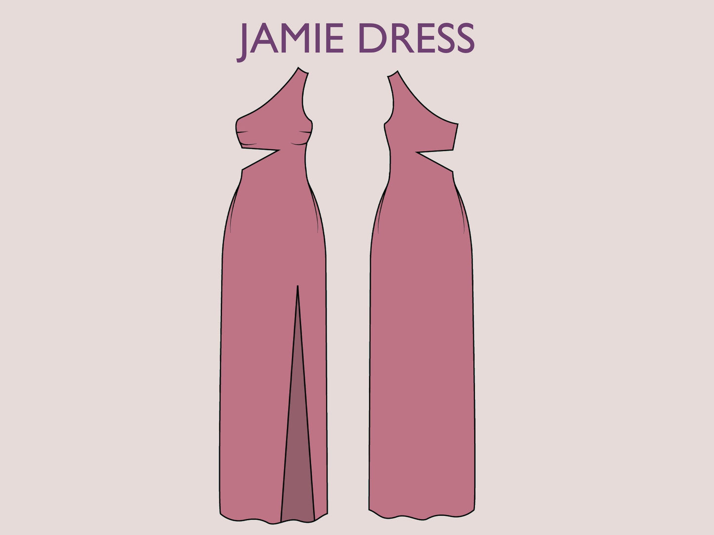 JAMIE Dress - one shoulder dress | slit dress | Women dress | one piece  | cutout dress | Sleeveless | sewing pattern pdf