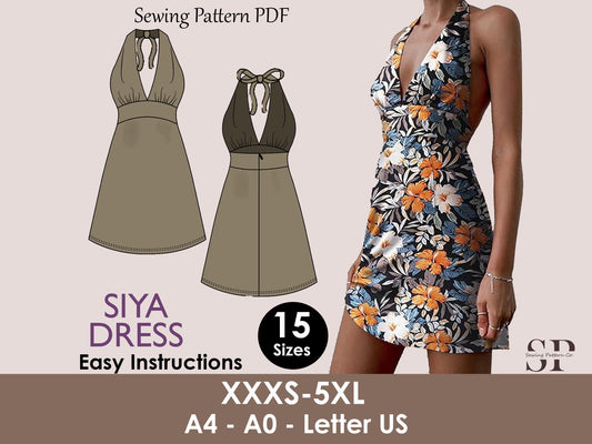 SIYA dress- backless bustier dress | Halter neck tie | deep v neck | Women summer dress pattern| sewing pattern bustier patron de couture