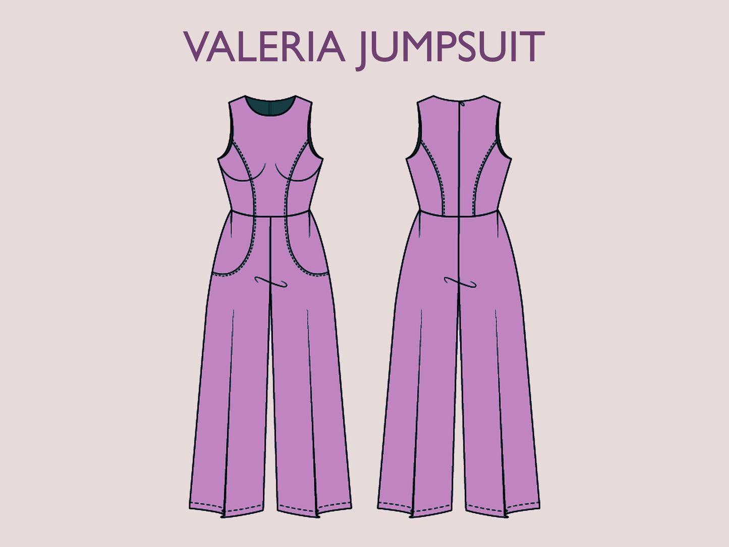 VALERIA Jumpsuit - Summer romper | Round Neckline | Women Long jumpsuit pattern| Sleeveless, short dress| sewing Pattern PD,F broad pant