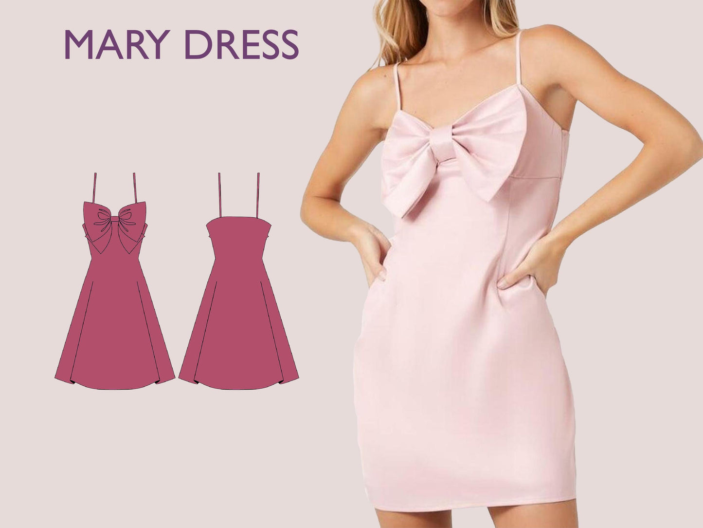 Bow Strap Sleeveless Dress PDF Sewing Pattern – Women's Party Dress